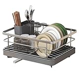 Escurreplatos desmontable con drenaje giratorio, estante de acero con recubrimiento en polvo negro para encimera de cocina, StoGrey H para T