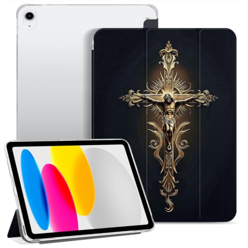 Punmada Case for iPad 10 10.9 inch 2022 Powered By The A14 Bionic Chip Trifold Stand Auto Wake/Sleep TPU Protection Stand Clear Back Cover,Metallic Pattern Jesus