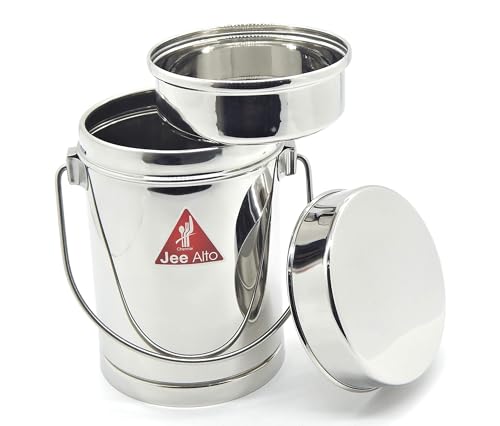Image of Stainless Steel 2 in 1 Multipurpose Milk Can /Chutney n Sambhar Barni with Steel Inner Separator Cup Small (Cup : 300 ml + Dabba: 1050 ml)