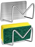 CHENEVER 2 Stücke Schwammhalter,Spülschwammhalter Selbstklebend Küchenspüle Halter,Edelstahl Spülbecken Organizer Topfdeckelhalter für Spültuch,Bürste,Spülschwämme (Silber)