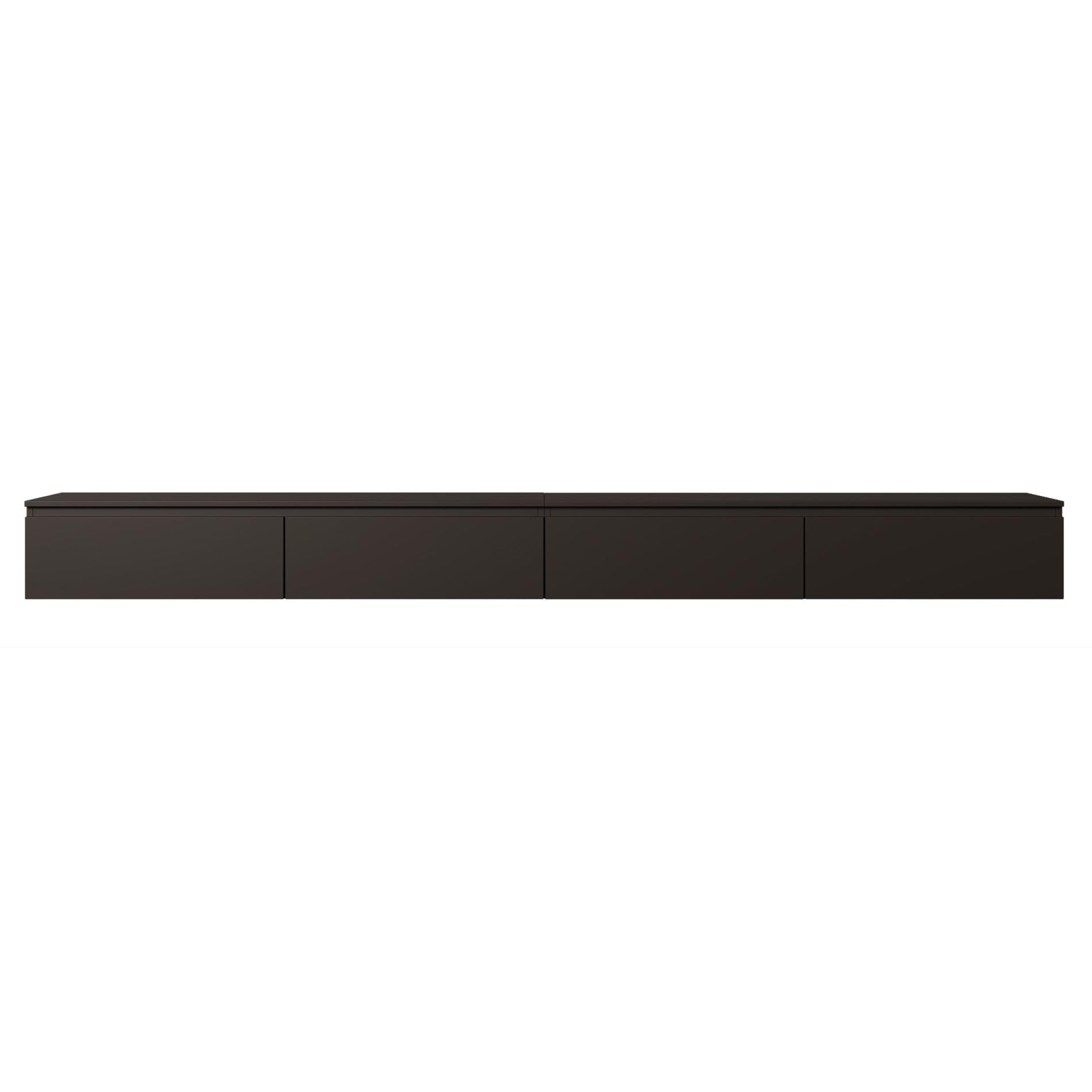 Selsey TV Lowboard Hängend 300 cm Schwarz 4 Fächer mit Klappfronten Elegantes Design für Moderne Wohnzimmer Spanplatte 16 mm Stauraum für Elektronik Ideal für Saugroboter