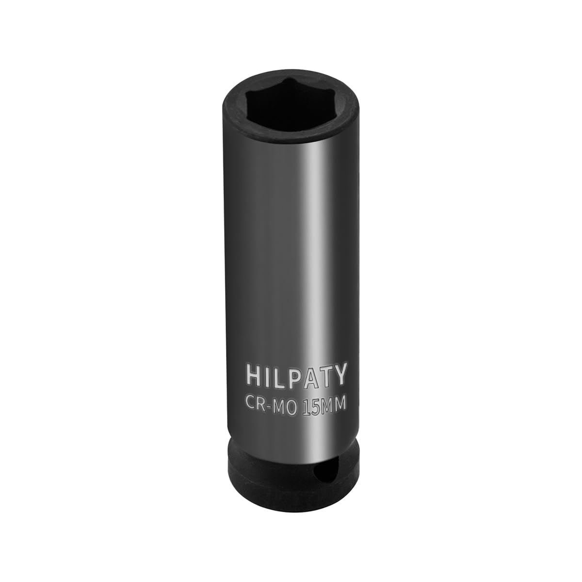 Hlipaty Impact Socket 15mm, 1/2" Square Drive 6 Point Cr-Mo Deep Socket, 78mm Length, Black