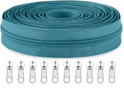 Image of Zipper Roll (Number : 5) 5 Meter with 10 Zip Puller - Two Way Open-Ended Nylon Zipper (Sea Green, 5 Meter)
