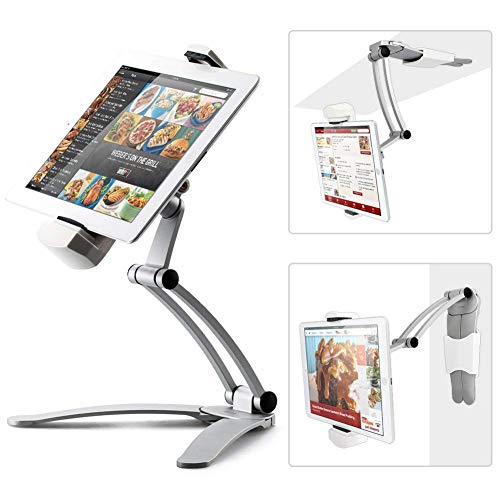 iKross 2-in-1 Kitchen Tablet Mount Stand, Kitchen Wall Mount/Countertop Rotating Holder Stand for Apple iPad, Samsung, LG, Huawei, Asus, Lenovo, Google, Microsoft -7 to 13 Inch Tablets – White