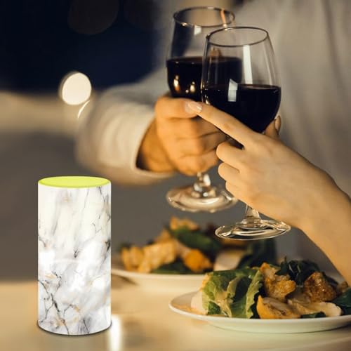 Image of Flameless Light Candles Home Table Ornaments, Battery Operated Candles with Color Changing Timer Remote Control Fake Pillar Candles Tealights Home Decor, White Grey Marble