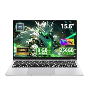 Ordinateur Portable 15,6&Prime;, PC Portable Celeron N4000, Laptop 8Go DDR4 RAM 256Go SSD, 1920 *1080 FHD IPS, Laptop 1980*1080 IPS FHD Écran, WiFi5/Mini-HDMI/USB3.0/BT4.2/Webcan, Carte TF Développer to 1To