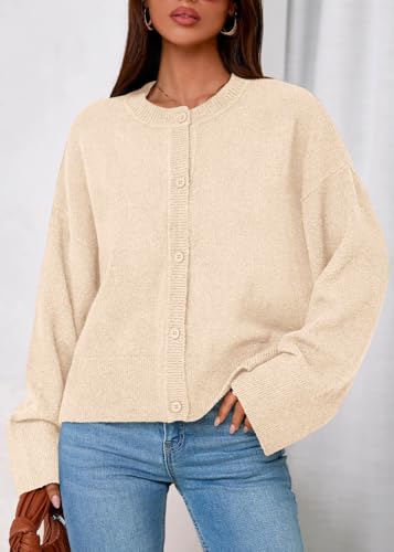 KIRUNDO Cardigan Sweaters for Women 2026 Fall Oversized Drop Shoulder Cream - image 5