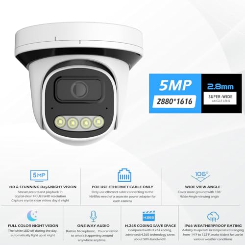 Caméra dôme IP PoE 5 MP extérieure avec micro intégré et objectif 2.8mm - 3