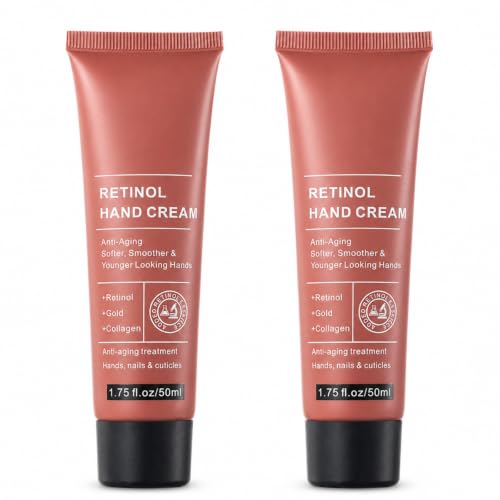 Image of Retinol Hand Cream 2 Pcs, 50ml Each Moisturiser with Gold & Collagen, Anti Ageing Appearance Care for Dry Hands, Nails & Cuticles, Daily Lotion for Women, Handbag Desk & Travel