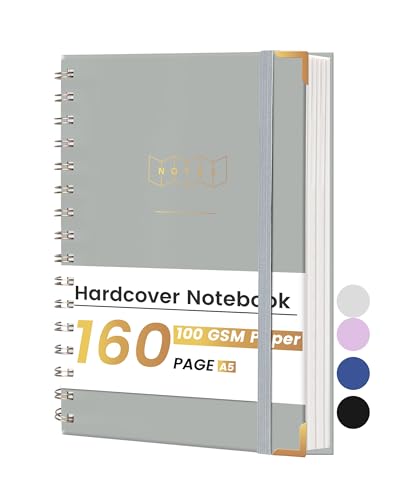 Yoment Spiral Notebook for Work A5 Small Spiral Notebooks 5x7 160 Pages Hardcover Spiral Notebook College Ruled Spiral Bound Journal for Writing Note Taking School, Gray