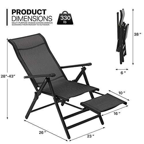 Monibloom 3 In 1 Outdoor Lounge Chairs Set Of 2 Folding Recliner Patio Lounge Chair With Retractable Footrest, Furniture Outdoor Large Angle Adjustment Chair For Deck Patio Beach Yard, 330Lbs #TOP2
