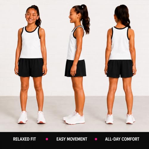 Image of Reebok Girls 2-Piece Short Set - Sleeveless Tank Top & Butterfly Shorts | Soft Cotton Feel, Stretchy Elastic Waist, Flowy Athletic Fit for Gym, Play & Everyday Wear