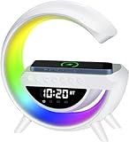 Dewould G-Type Wireless Charging Speaker,Clock Alarm LED Desk Lamp All-in-One Machine, Suitable for Colored Environmental Lights in Bedrooms, Offices, and Homes