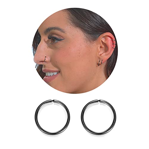 FLYEARTH 1 Pairs Handmade 925 Sterling Silver Nose Rings Hoop Earrings for Women 18K Gold Hoops Set for Cartilage Tragus Septum Helix Thin Multiple Piercing Jewelry 6mm 7mm 8mm 9mm