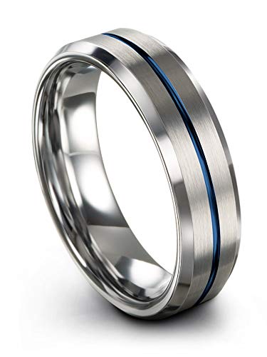 Chroma Color Collection Tungsten Carbide Wedding Band Ring 6Mm For Men Women Blue Center Line Grey Interior With Beveled Edge Brushed Polished Comfort Fit Anniversary Size 9 #TOP6