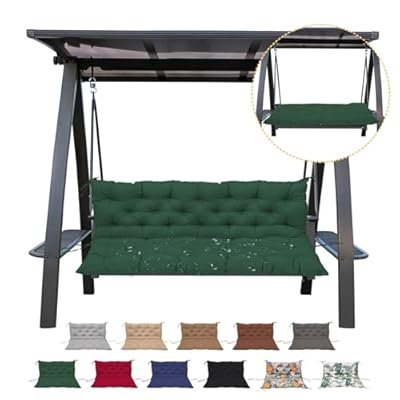 NANGELRN Porch Swing Cushion with Backrest,Waterproof Bench Cushion for Outdoor Furniture,2-3 Seater Replacement Thickened swing cushion with Ties,Patio,Outdoor,Backyard and Garden (Dark Green,47x40)