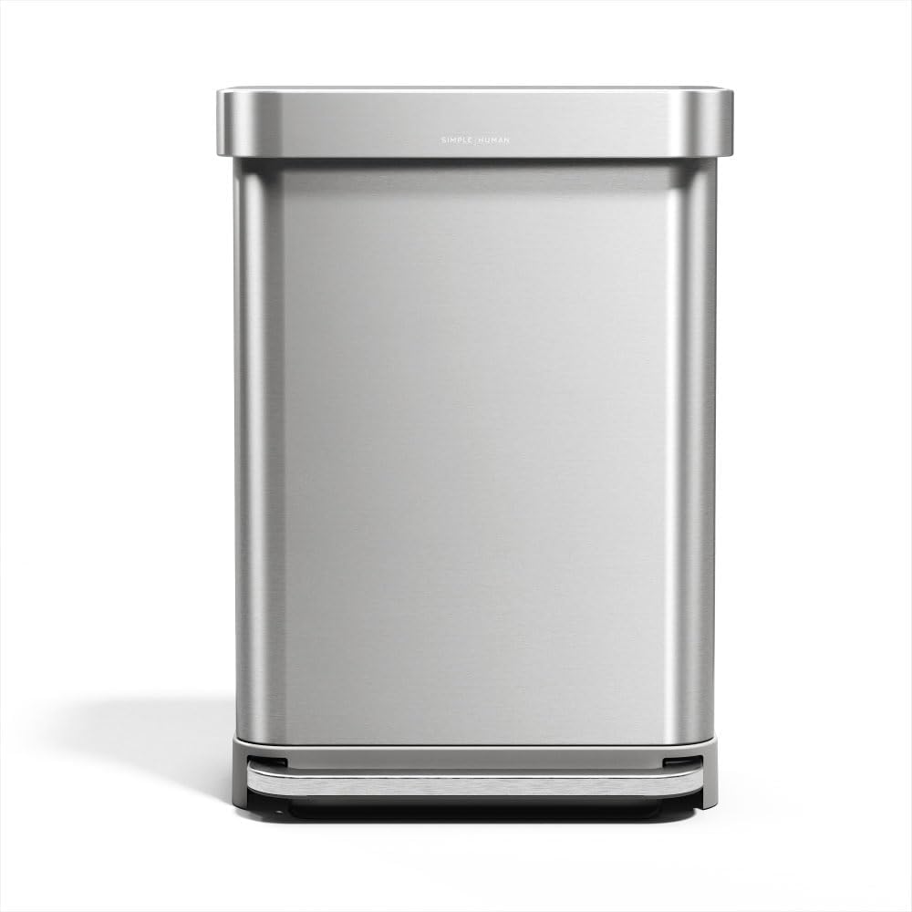 55 Liter / 14.5 Gallon Rectangular Hands-Free Kitchen Step Trash Can with Soft-Close Lid, Brushed Stainless Steel