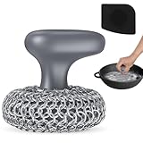 Purgreat Cast Iron Scrubber | Dish Scrub Brush | 316 Cleaner Chainmail Scrubber for Cast Iron Pan Skillet Cleaner - Dish Scouring Pad Dishwasher Safe Cleaning Kit, Grey 02