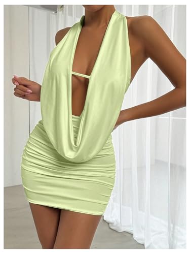 Image of SOLY HUX Women's Sexy Deep V Neck Halter Bodycon Mini Dress Sleeveless Party Club Dresses