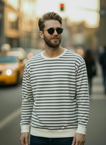 Image of Mack Jonney Men's Black Cotton Full Sleeve T-Shirt | Soft Breathable Casual Wear | Stylish Striped Round Neck Tshirt-JMAK-107