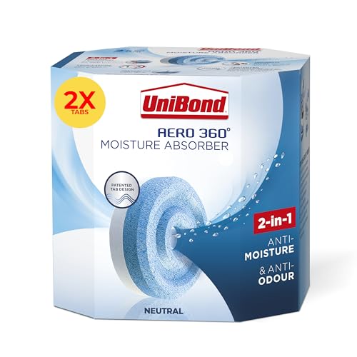 UniBond AERO neutralny wkład pochłaniający wilgoć 360°, bardzo chłonny i neutralizujący zapachy, do osuszacza AERO 360°, pochłaniaczy kondensacji, dwupak (2 x 450 g)