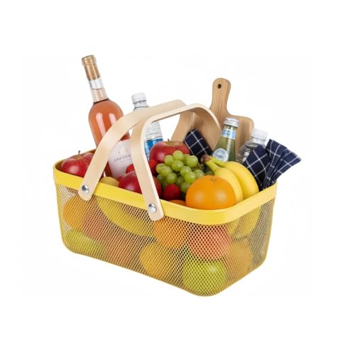 Ymeibe Portable Mesh Harvest Basket - Natural Bamboo Handle Foldable Organizer for Kitchen, Garden...