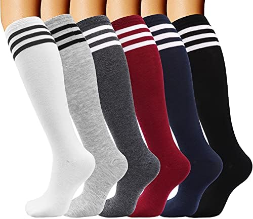 DRESHOW 6 Pairs Over Knee Thigh Socks Thigh High Socks Casual High Stockings Long Knee High Socks for Girl and Women