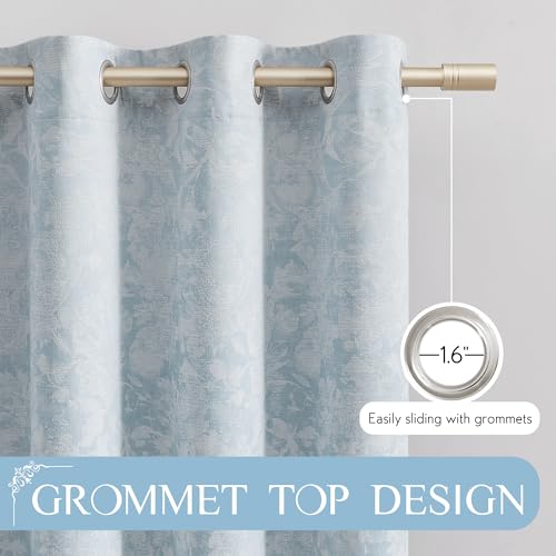 Beauoop Blue Floral Jacquard Blackout Curtains 108 Inches Long 2 Panels for Bedroom Living Room Chenille Flower Room Darkening Thermal Insulated Soundproof Grommet Window Treatments Drapes, 52x108 by Beauoop - Used condition - Image 7