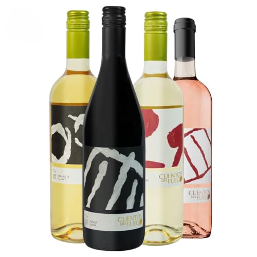Kit 4 Vinhos Chilenos Pinot Noir Rosé Carmenere Sauvignon Blanc e Branco Suave Cuentos del Fuego