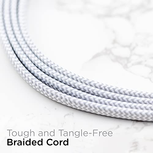 Cordinate Designer 3-Outlet Extension Cord, 2 Prong Power Strip, Extra Long 15 Ft Cable With Flat Plug, Braided Chevron Fabric Cord, Slide-To-Close Safety Outlets, White/Gray, 43431 #TOP3