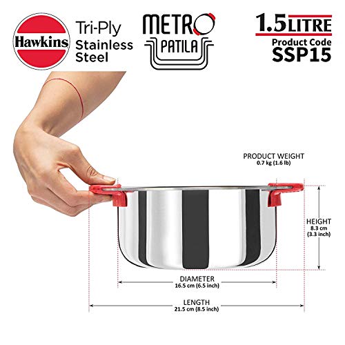Image of Hawkins Tri-Ply Stainless Steel Metro Patila /Tope /Cook-N-Serve, 3 Pieces Combo Set, 1.5 L, 2 L And 2.5 L, 2.5 Liter, Silver