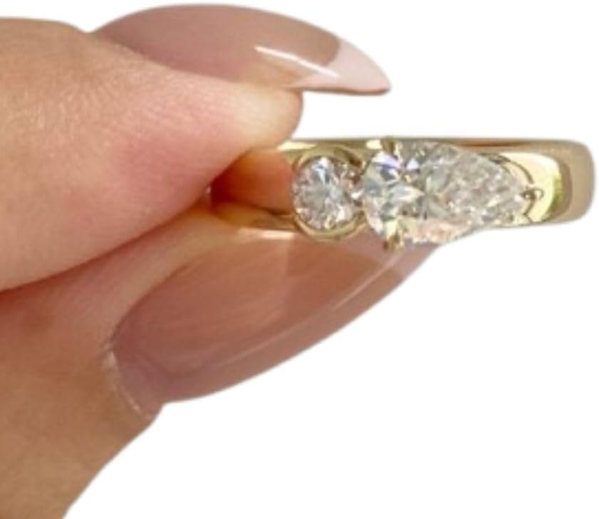 1.50 Ct Prong Set Pear & Bezel Set Round Cut Diamond East West Toi Et Moi Engagement Ring For Women 14K Yellow Gold Plated Wedding Band Ring 925 Sterling Silver Handmade Gorgeous Ring