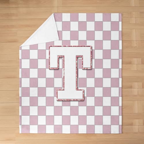 Image of Erosebridal Pink Initial T Fleece Blanket 40 inchx50 inch Kawaii Plaid Checkered Flannel Blanket Cute Personalized Monogram Fuzzy Plush Throw for Kids Girls,Fashion Grids Gingham Decor for Bed Couch