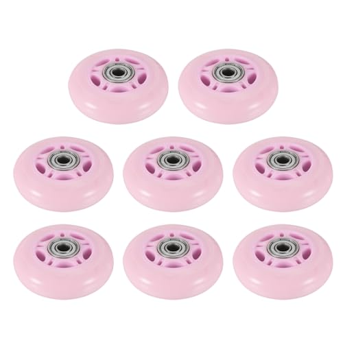 M METERXITY 8 Pack PU Skate Wheels - Inline Skate PU Wheels with Bearing, Apply to Roller Skating/Outdoor Sports (24 x 70mm, Light Pink)