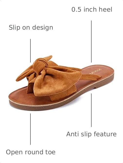 Image of FISACE Womens Bow Flat Sandals Flip Flops Slide Sandals Summer Beach Shoes