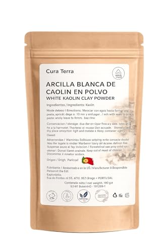 Arcilla Blanca Caolín 100% Natural de Portugal – Polvo Cosmético Puro para Mascarillas Faciales, Cuidado de la Piel y Belleza Natural – 100g