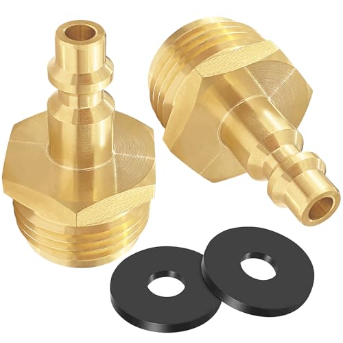 Image of RV Blowout Plug for Winterization, Brass Air Compressor Quick Connect Plug, 1 /4 inch Quick Connect Adapter, Fits 3 /4 inch Garden Hose Thread 36143 (1 pc)