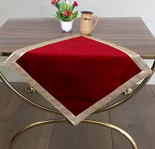 Indian Consigners Red Velvet Cloth With Golden Shinny Border, Aasan Pooja Puja Cloth Poojan Table Cloth Holy Square Tarot Altar Tablecloth #TOP1