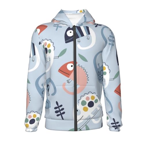 Cute Chameleons On Blue Kids Pullover Hoodies Boys Zip Up Sweatshirts Girls Athletic Clothes with Pocket2