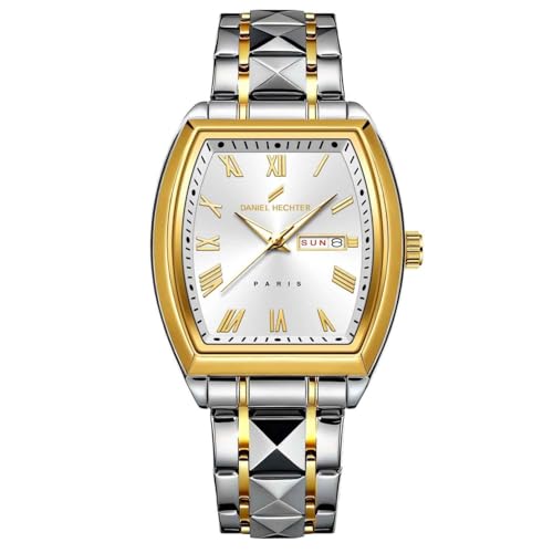 Image of Daniel Hechter Duroc Collection Luxury Watch for Men with Roman Indices, Day-Date Display and Two-Tone Studded Stainless Steel Strap