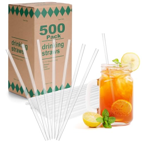 Minimal Store 500 PCS Clear Plastic Straws Disposable 7.75 Long x 0.24 Wide Unwrapped Drinking Straws Plastic for Restaurants Parties Home