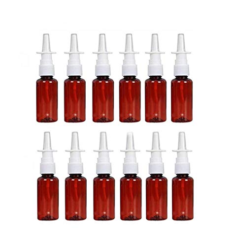 12PCS Amber Plastic Empty Refillable Nasal Spray Bottles Fine Mist Sprayers Atomizers Makeup Water Container For Perfumes Essential Oils Medical Use Travel (20ml)