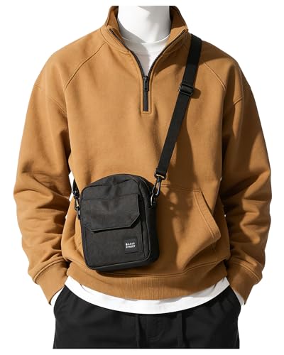 BJLFS Black Small Side Shoulder Bag Crossbody Bag For Men Women Mini Messenger Satchel Bags Travel Purse Wallet Passport Holder Bags, Cell Phone Purse Neck Pouch Wallet- Unisex