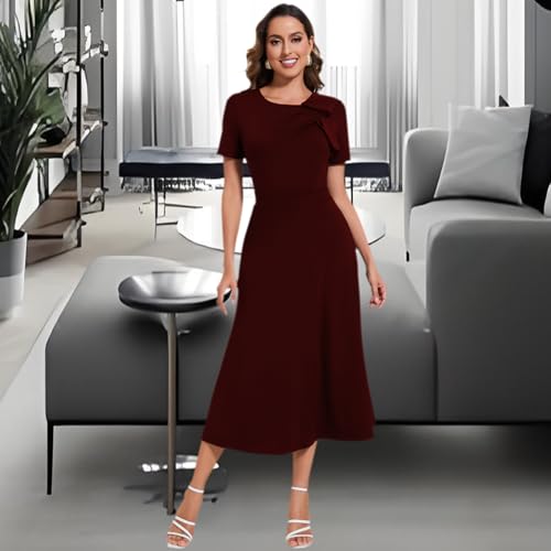 Image of shengfan Women's Casual A Line Swing Summer Dress Formal Short Sleeve Round Neck Wrap Evening Party Dresses