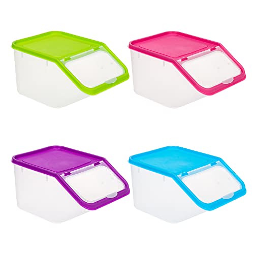 Invero® 4x Set of Kitchen Dry Food Storage Plastic Tub Containers with Scoop ideal for Pasta, Cereal, Rice, Pet Food and more
