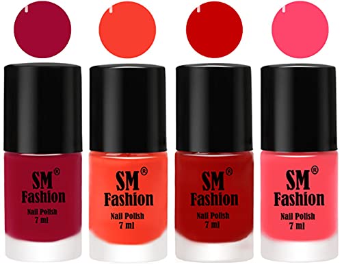 Image of Nail Polish Combo Set (Pack of 4) Quick Dry Gel Finish Nail Paint | Pure Wine,Light Orange,Orange,Pink | 7 ml Each