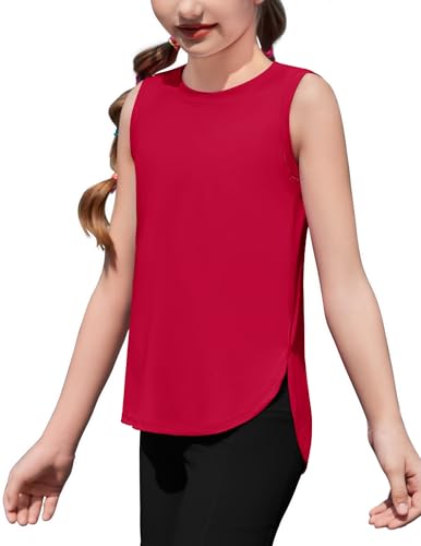 Image of Zaclotre Girls Athletic Tank Tops High-Low Hem Loose Fit Summer Top Kids Sleeveless Sport Shirts 5-14 Years