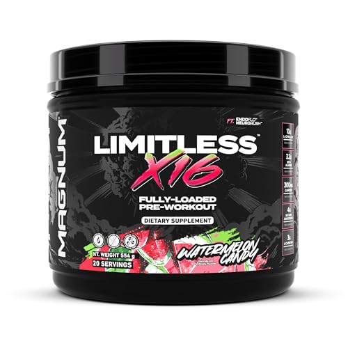 Image of Magnum Nutraceuticals Limitless x16 Fully Loaded Preworkout - 20 /40 Servings, Watermelon Candy Flavor, High-Energy, Focus, Strength & Endurance for Maximum Performance