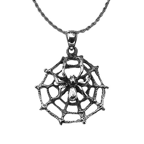 Fine Oxidized Sterling Silver Spider Web Charm Pendant Necklace, 16 