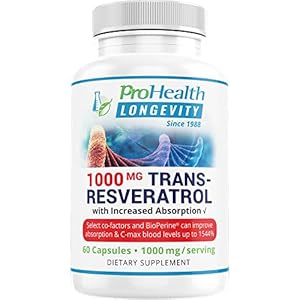 ProHealth 1,000 mg Trans-Resveratrol. 99.5% Pure, 15X Better Absorption from 420mg Polyphenol Complex (Quercetin, Red…